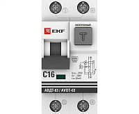 Дифференциальный автомат АВДТ-63 16А/ 30мА (хар-ка C, электронный тип A) 6кА EKF PROxima