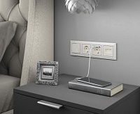 Веркель Выключатель 2-кл c подсветкой (перламутровый рифленый) WL13-SW-2G-LED/W1120113