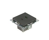 Катрин Розетка USB+type C 2-ая 250B 3A max 20w графит GLS10-7116-06