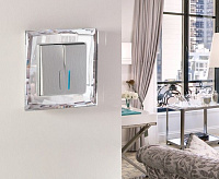 Веркель Выключатель 2-кл с подсветкой (серебряный рифленый) WL09-SW-2G-LED сн/пр