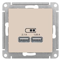 AtlasDesign Розетка USB 1 порт 5B/2100 мА, 2 порта 5B/1050 мА беж ATN000233 сн/пр