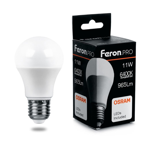 Лампа светодиодная 11W E27 6400K LB-1011 шар (Feron PRO)
