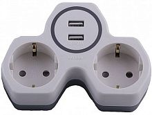 Сетевой разветвитель на два выхода с заземл. контактом 250V 16A и двумя USB вых. белый/серый ADP16-14-20 