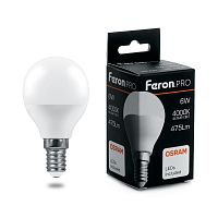 Лампа светодиодная  6W E14 4000K G45 LB-1406 шар (Feron PRO)