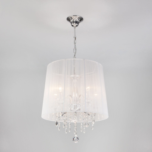 Люстра подвесная с абажуром и хрусталем 2045/5 хром/белый