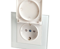 Катрин Розетка 1-ая с/з с крышкой + рамка стекло белый GLS16-7012-01 сн/пр