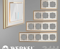 Веркель Рамка на 3 поста (золото/белый) WL17-frame-03