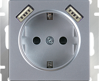 Розетка с заземлением, шторками и USBх2 (серебряный) WL06-SKGS-USBx2-IP20