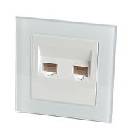 Катрин Розетка компьютерная 2-ая RJ45 + рамка стекло белый GLS00-7006-01 сн/пр