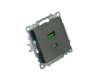 Катрин Розетка USB+type C 2-ая 250B 3A max 20w графит GLS10-7116-06